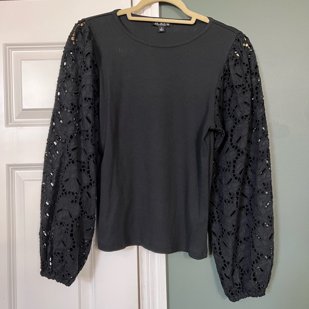 J. Crew Black Lace Sleeve Blouse